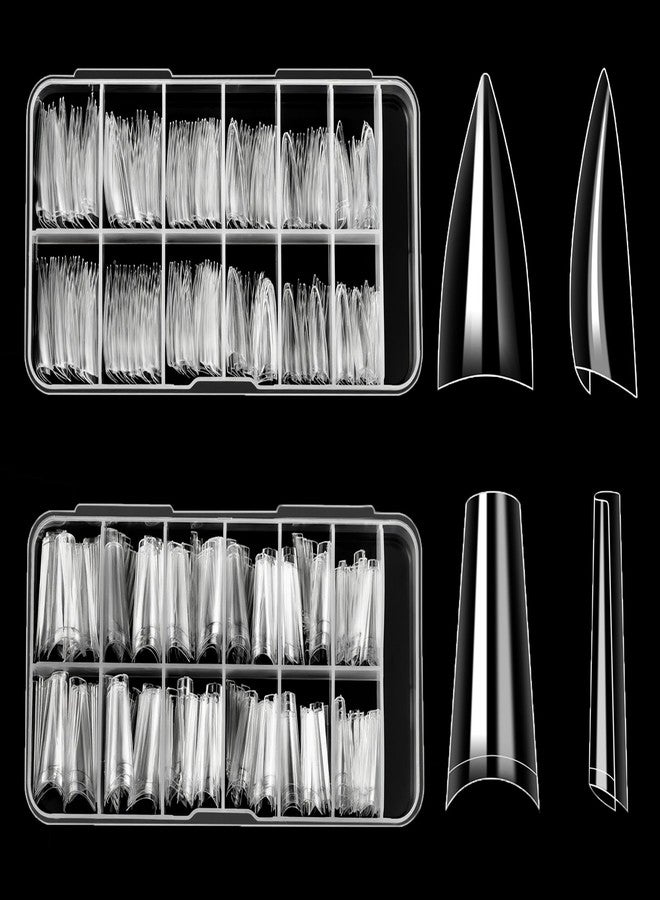 ELLEWIN 480PCS No C Curve Clear Nail Tips, Half Cover Coffin and Almond Nails for Acrylic Nails Kit, 10 Sizes Soft Gel Fake Nails Extension for Salons and Home DIY Gifts - Image 1